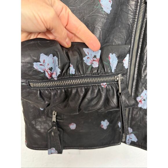 Joie Thisbe Moto Floral Lamb Leather Jacket Caviar Black Size XXS - Picture 8 of 12